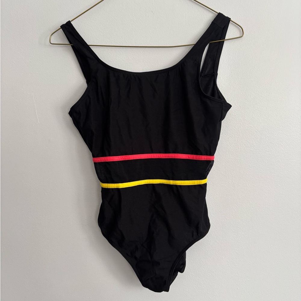 Solare Black Striped One Piece Bathing Suit Size 14T